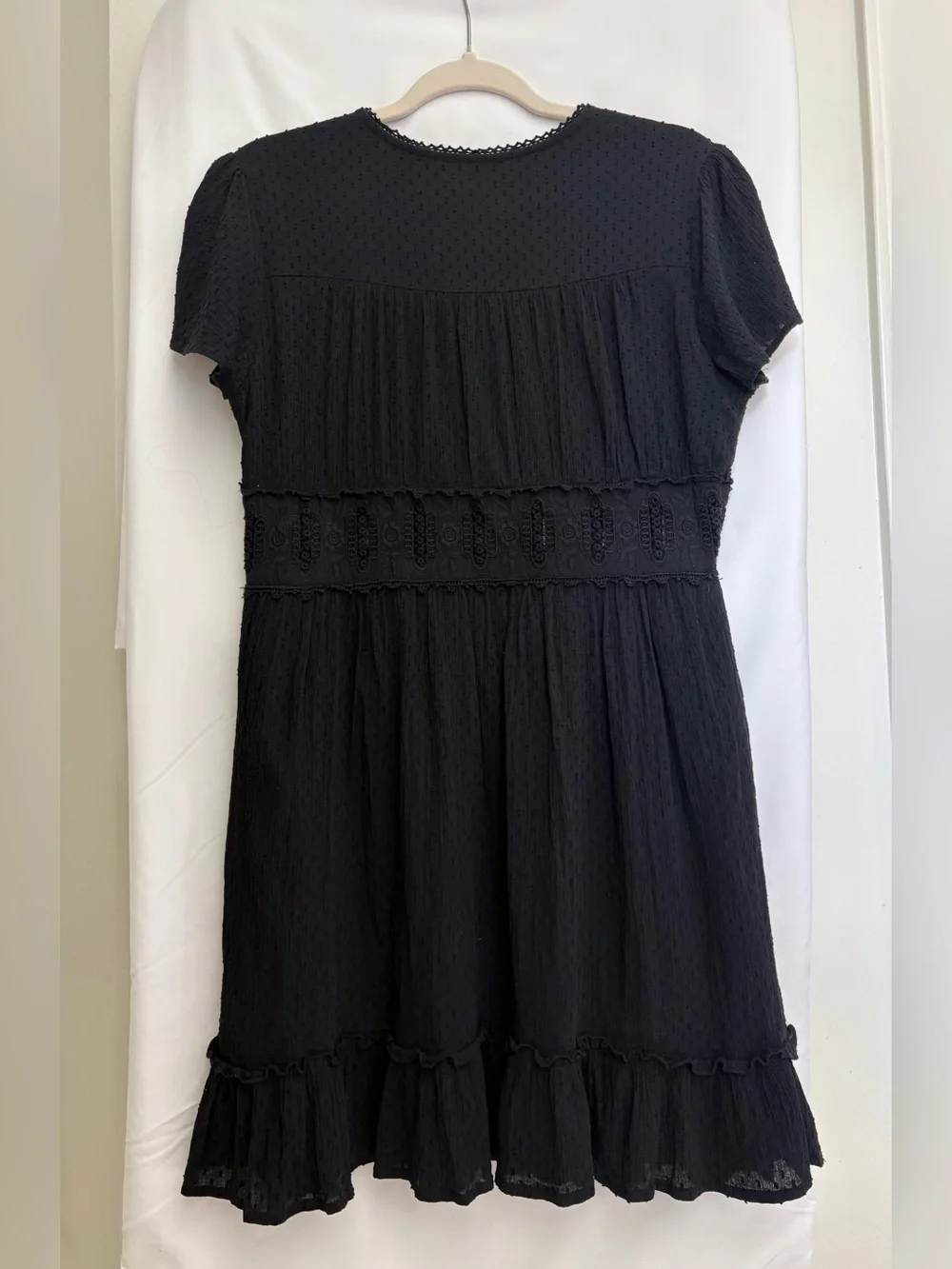 Altar’d State Black Boho Mini Dress Embroidered CutoutWaist Flutter Sleeve